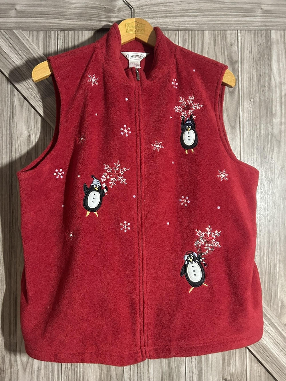 Vintage Northern Reflections Fleece Christmas Vest ? Penguin & Snowflake XL